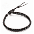 Obsidian leather bracelet natural stone, handmade, clasp, ball 4 mm / 17 - 23 cm, rescue stone