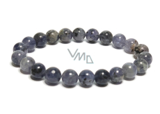 Iolite / Cordierite bracelet elastic natural stone, ball 8 mm / 16-17 cm, Viking stone - compass