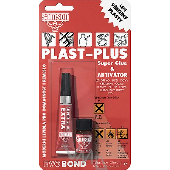 Samson Plast Plus Super Glue & Activator set designed for bonding mainly non-stick plastics3 g, 3 ml