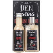 Bohemia Gifts & Cosmetics Kofein a olivový olej Sprchový gel 200 ml + Koupelová lázeň 200 ml + Obrázek Den začíná dobrou kávou.. 13 x 24 cm, kosmetická sada