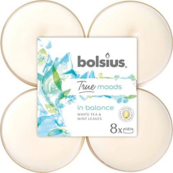 Bolsius True Moods In Balance White Tea & Mint Leaves - White tea and mint leaves maxi scented tealights 8 pieces, burning time 8 hours