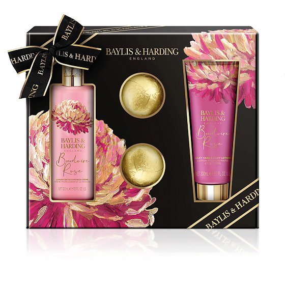 Baylis & Harding Mysterious Rose bath and shower cream 300 ml + hand and body lotion 200 ml + sparkling bath ball 2 x 75 g, cosmetic set for women