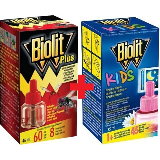 Biolit Plus Evaporator liquid refill 60 nights against flies and mosquitoes 46 ml + Biolit Kids Electric evaporator against mosquitoes 45 nights refill 35 ml