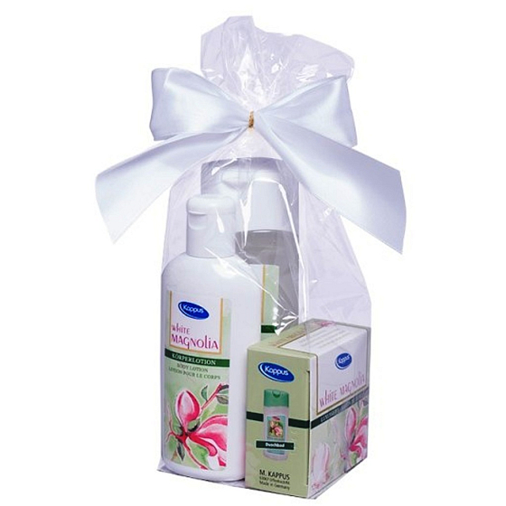 Kappus Magnolia shower gel 250 ml + body lotion 200 ml + solid soap 125 g, cosmetic set