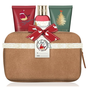 Baylis & Harding Mulberries, Mistletoe and Christmas Tree shower cream 100 ml + body lotion 50 ml + hand cream 50 ml + beige artificial suede toiletry bag, cosmetic set