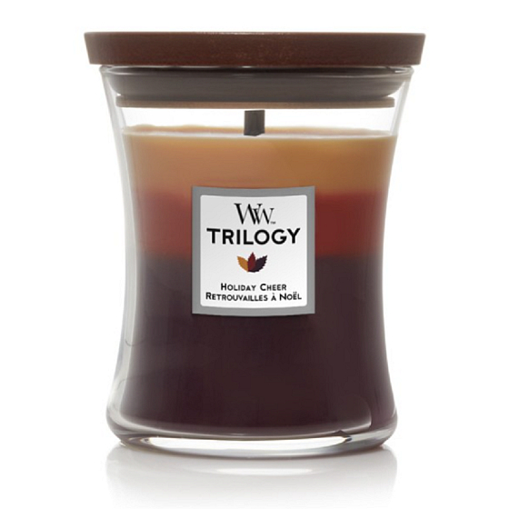 WoodWick Trilogy Holiday Cheer - Holiday joy scented candle with wooden wick and lid glass medium 275 g
