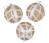 Jute flasks with white decoration 8 cm 3 pieces