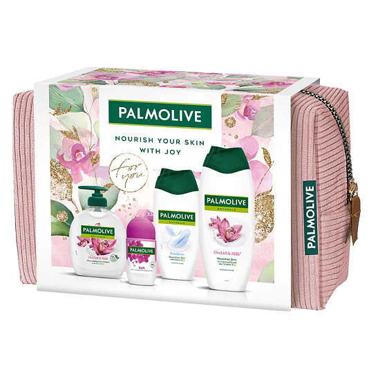 Palmolive Natural Orchid & Milk shower gel 500 ml + Natural Sensitive shower gel 250 ml + Luxurious Softness antiperspirant roll-on 50 ml + Natural Orchid & Milk liquid soap 300 ml + cosmetic bag, cosmetic set for women