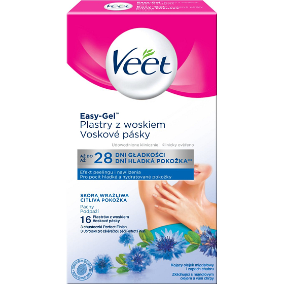 Veet Easy-Gel Underarm depilatory wax strips for sensitive skin 16 pieces