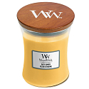 WoodWick Oat Flower - Oat flower scented candle with wooden wick and glass lid medium 275 g