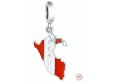 Charm Sterling Silver 925 Peru Flag - Swinging Map, Travel Bracelet Pendant