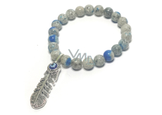 K2 Azurite in Granite + Blue eye in feather bracelet elastic natural stone ball 8 mm / 16 - 17 cm