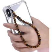 Tiger eye pendant for mobile phone against loss, natural stone bead 6 mm / 26,5 cm, stone of the sun and earth, brings luck and wealth