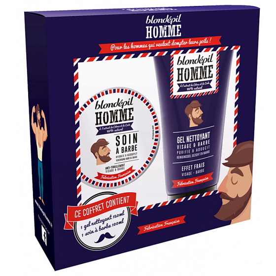 Blondépil Homme Moisturizing Face and Beard Cream for Men 100 ml + Cleansing Gel for Face and Beard 150 ml, cosmetic set