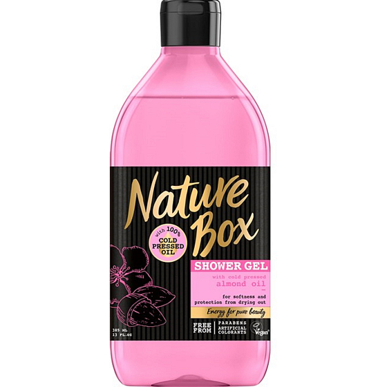 Nature Box Almonds Vitamin antioxidant shower gel with 100% cold pressed almond oil, suitable for vegans 385 ml