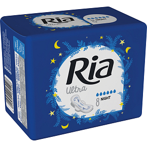 Ria Ultra Night night sanitary pads with wings 8 pieces
