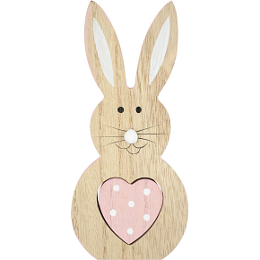 Wooden rabbit with pink heart 16 cm