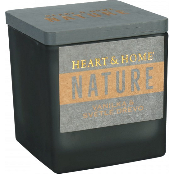 Heart & Home Nature Vanilla and light wood scented candle large glass, burning time up to 20 hours 90 g