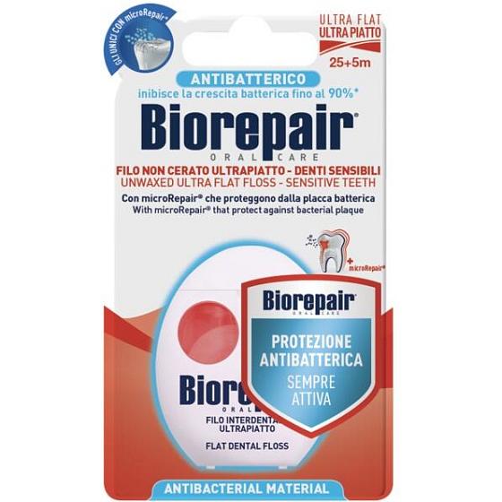 Biorepair Dental Floss Ultra Flat Unwaxed for Sensitive Teeth 30 m
