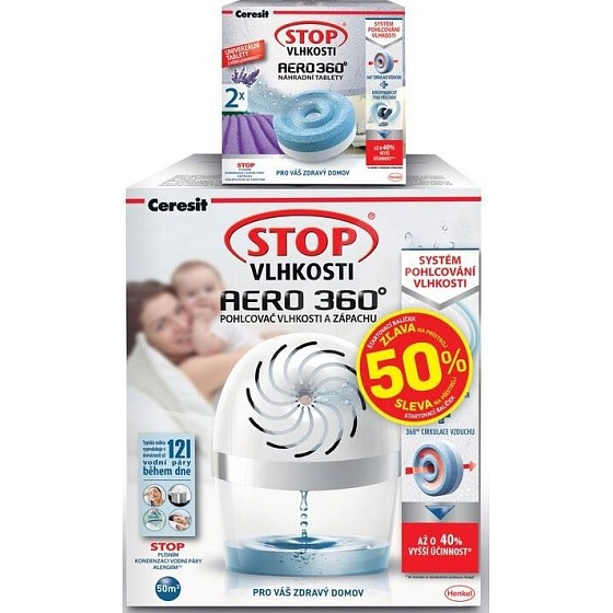Ceresit Stop Moisture Aero 360 Moisture Absorber complete white 450 g + Ceresit Stop Moisture Aero 360 Lavender replacement tablets 2 x 450 g