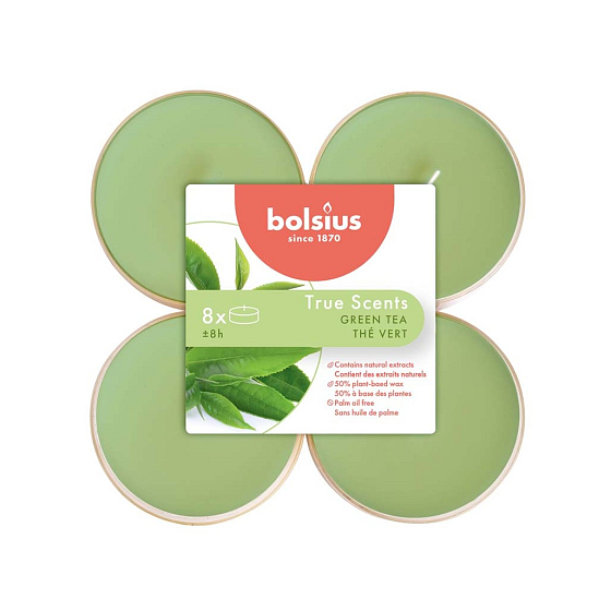 Bolsius Aromatic 2.0 Green Tea - Green Tea maxi scented tea light candles 8 pieces, burning time 8 hours