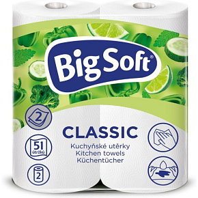 Big Soft Classic 2-ply kitchen paper towels, 2× 51 sheets, 2 rolls