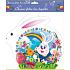 Window foil without glue Easter white hare, hare with a rainbow 30 x 29 cm