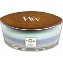 WoodWick Trilogy Woven Comforts - Warm comfort scented candle with wooden wide wick and lid glass boat 453 g