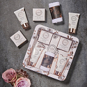 Grace Cole Rose & Geranium shower gel 75 ml + body cream 75 ml + bath beads 80 g + bath salt 100 g + flannel cloth + tin box, cosmetic set for women