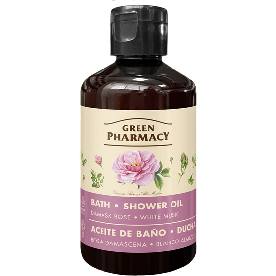 Green Pharmacy Bath and Shower Oil with Damask Rose and White Musk 250 ml