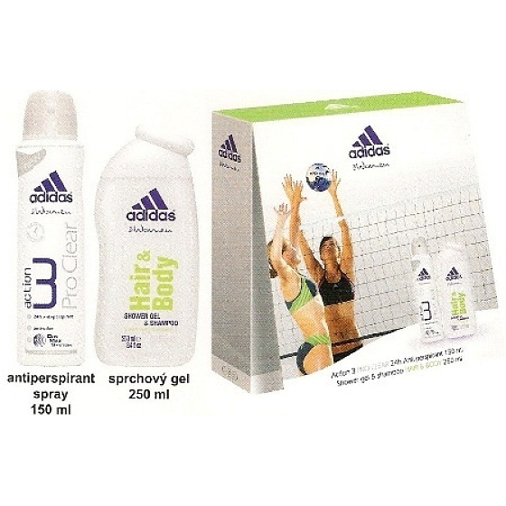 Adidas Action 3 Pro Clear antiperspirant deodorant spray 150 ml + shower gel 250 ml, cosmetic set