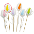 Plastic white egg, yellow feather recess 6 cm + skewers