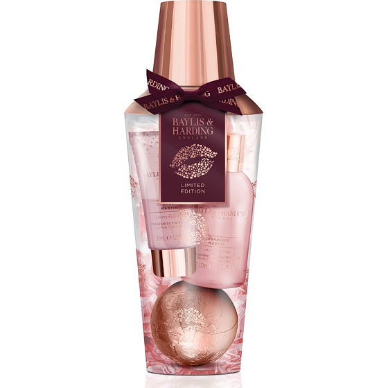 Baylis & Harding Cranberry Martini shower gel 100 ml + body lotion 30 ml + sparkling ballistic bath 100 g, cosmetic set
