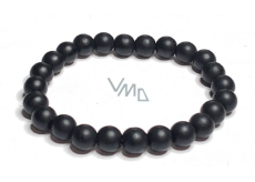 Onyx black matte bracelet elastic natural stone, bead 8 mm / 16-17 cm, life force stone