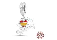 Charm Sterling Silver 925 Spain Flag Heart - I Love Spain, 2-in-1 Travel Bracelet Pendant
