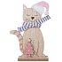 Wooden cat in pink hat 14 x 19,5 cm