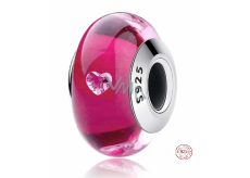 Charm Sterling silver 925 Murano pink with heart, bead on bracelet love