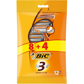 BIC 3 Sensitive men's disposable razors, 8+4 pieces
