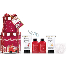 Baylis & Harding Red Collection Sweet bar soap 100 ml + Sweet bar shower gel 100 ml + Peppermint swirl body lotion 50 ml + Vanilla icing hand cream 50 ml + Sweet bar bath crystals 25 g + massage sponge, cosmetic set