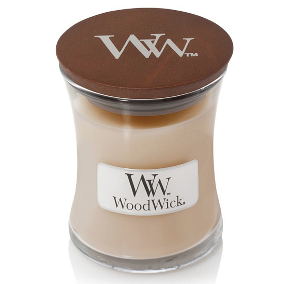 WoodWick White Honey - White honey scented candle with wooden wick and glass lid small 85 g