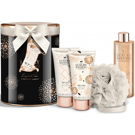 Grace Cole The Body Edit bath foam 250 ml + body lotion 150 ml + shower gel 150 ml + body sponge, cosmetic set in a tin can