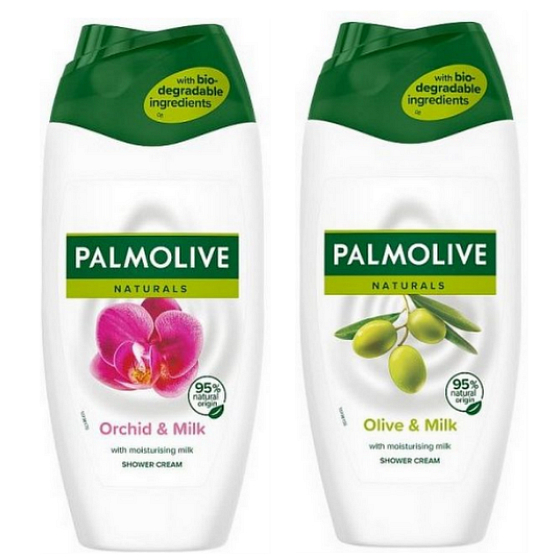 Palmolive Naturals Olive & Milk shower cream 250 ml + Orchid & Milk shower cream 250 ml, 18 pieces carton