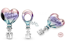 Sterling silver 925 Hot air balloon with Happy Birthday inscription, pendant for birthday bracelet