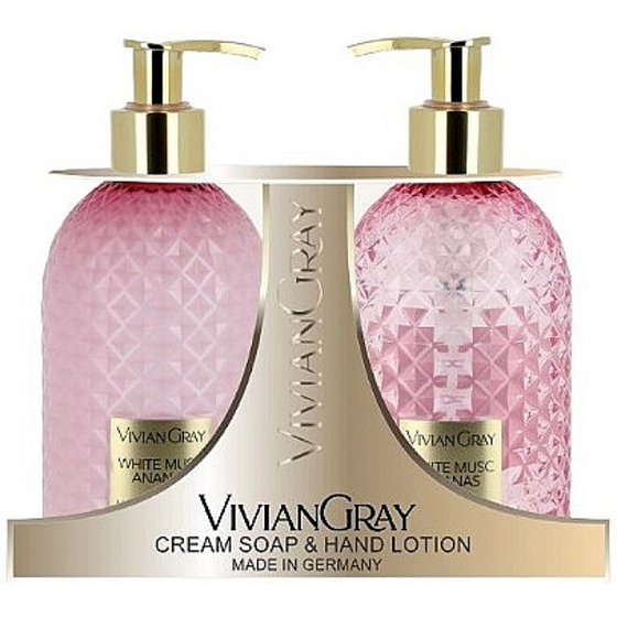 Vivian Gray White Musc Ananas luxury liquid soap with dispenser 300 ml + luxury hand lotion with dispenser 300 ml, cosmetic set