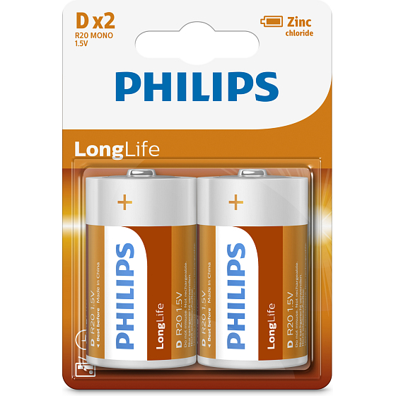Philips Longlife Batteries 2 pcs D R20 mono 1.5V