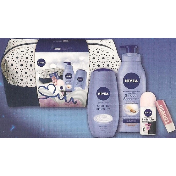 Nivea Smooth Care body lotion 400 ml + shower gel 250 ml + antiperspirant roll-on 50 ml + lip balm 4.8 g, cosmetic set