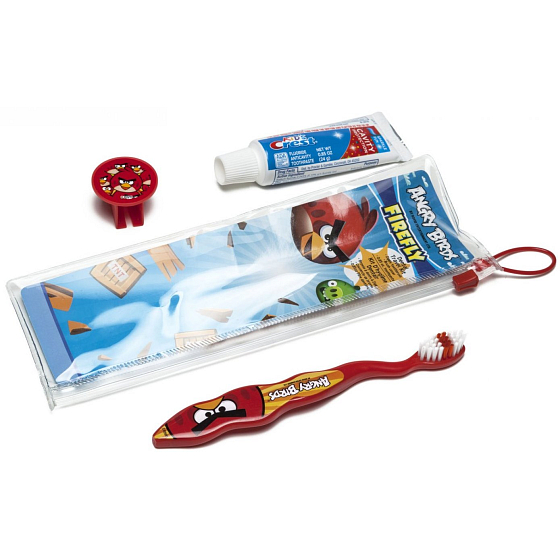 Angry Birds Soft toothbrush with cap + toothpaste 24 g + case, for children travel set