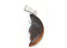 Tiger's Eye Moon Pendant Natural Stone, Hand-Carved Figurine 2.2 x 10 mm, Stone of the Sun and Earth, Brings Luck and Wealth
