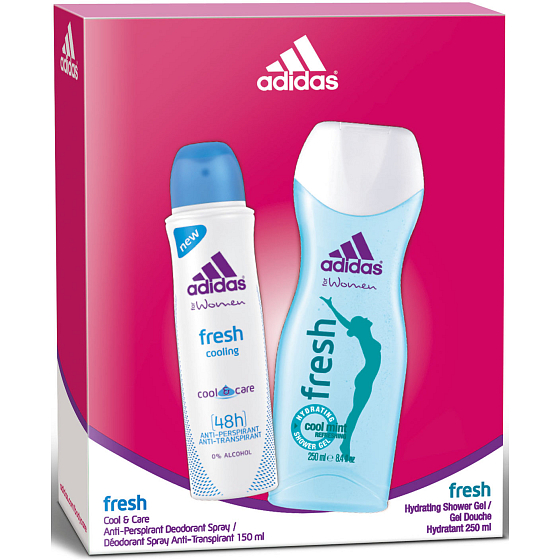 Adidas Cool & Care 48h Fresh Cooling antiperspirant deodorant spray for women 150 ml + Fresh shower gel 250 ml, cosmetic set