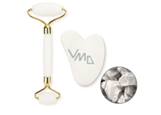 Quartz Gua Sha 5 x 8 cm + massage roller 14 x 5,5 cm reduces wrinkles, swelling, improves skin elasticity, set without packaging